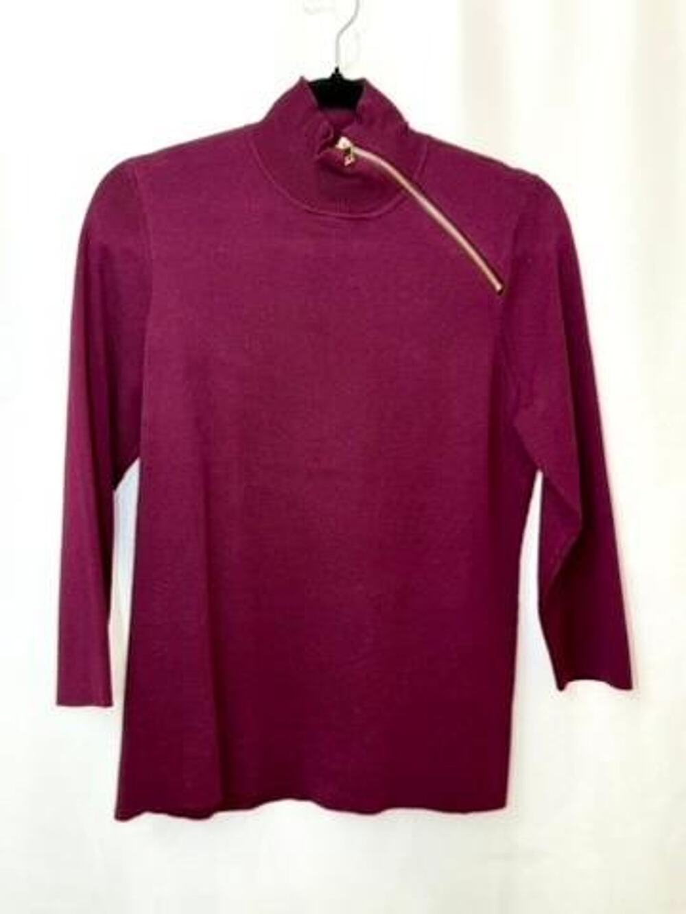 Cable & Gauge Womens Large Cabernet Red Mock Neck Asymmetrical Zip Sweater NWT
